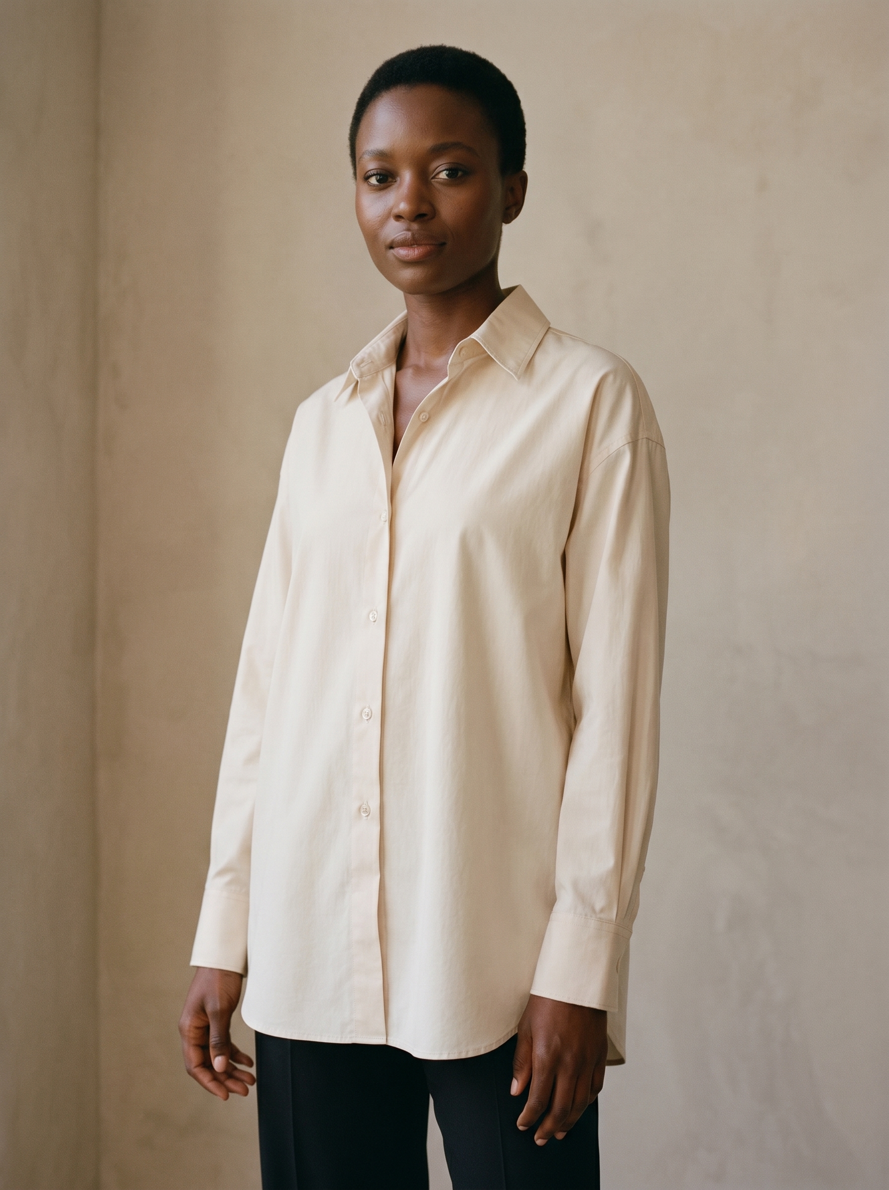 Oversized Poplin Shirt in Ecru, rendered on model